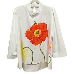 3/4 Sleeve Hi-Lo Blouse Top Mandarin Collar XL